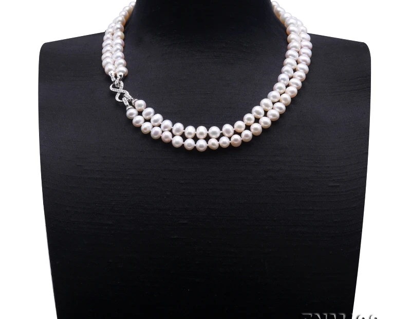 Fine Pearl Double Strand Necklace AA+ Qulaity 9-10mm natural White Freshwater Necklaces for women 18&quot Christmas gidt | Украшения и