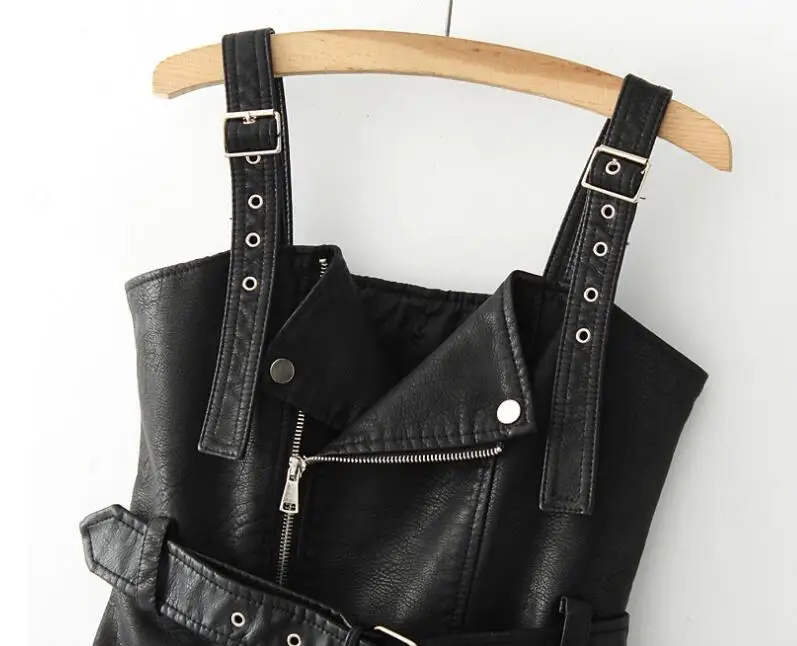 2018 PU Leather Women Dress Spring Summer Fashion Sashes Zipper Vintage Mini Dresses Slim Sexy V Neck Short Sundress | Женская одежда