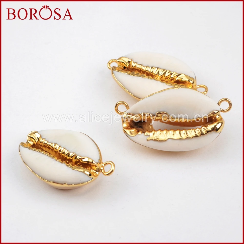 

BOROSA 10Pcs New Collection Natural Gold Color Natural Cowrie Shell Connectors Lovely Tiny Cowrie Shell Connector Jewelry G1452