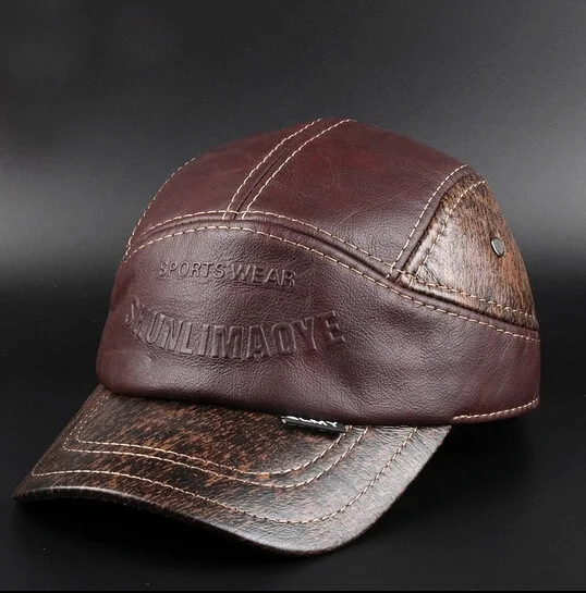 2020 новая зимняя кожаная повседневная бейсбольная кепка Кожаная шапка с ушками