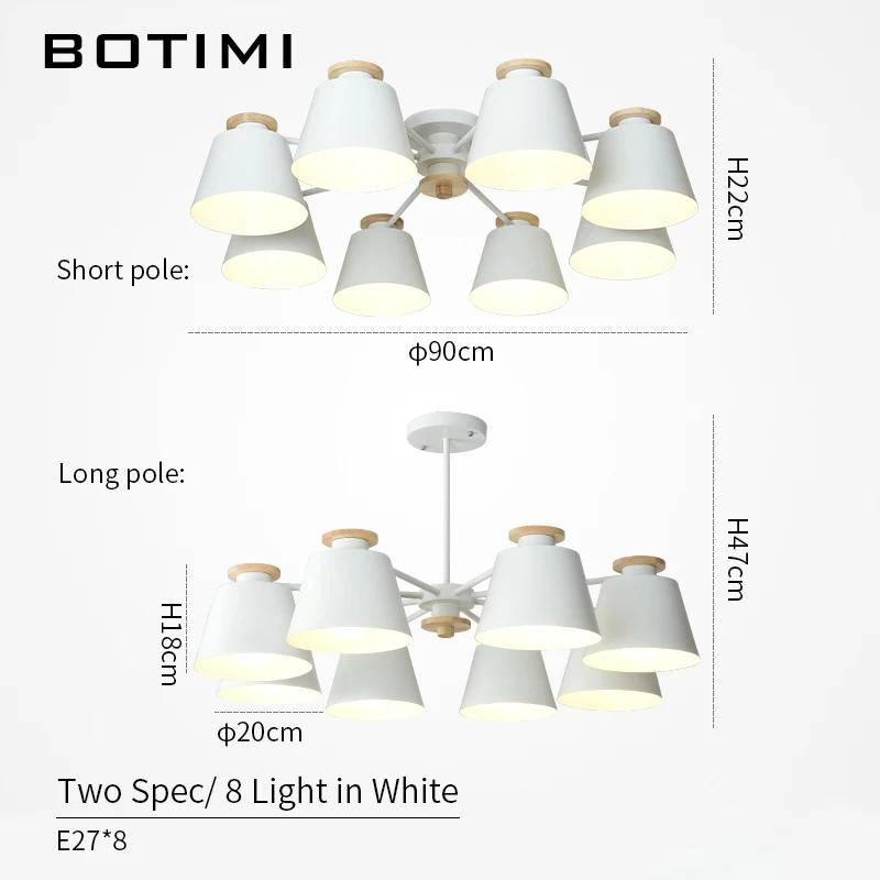 8 Light in White BOTIMI красочный люстра светильник ing для гостиной светодиодный деревянный подвесной светильник Современные Люстры для спальни и кухни - Цвет абажура: 8 Light in White