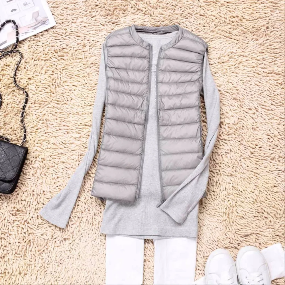 

2019 Winter New Brand Women Sleeveless Coat Ultra Light White Duck Down Vest Female Slim Vest Women's Windproof Warm Waistcoat
