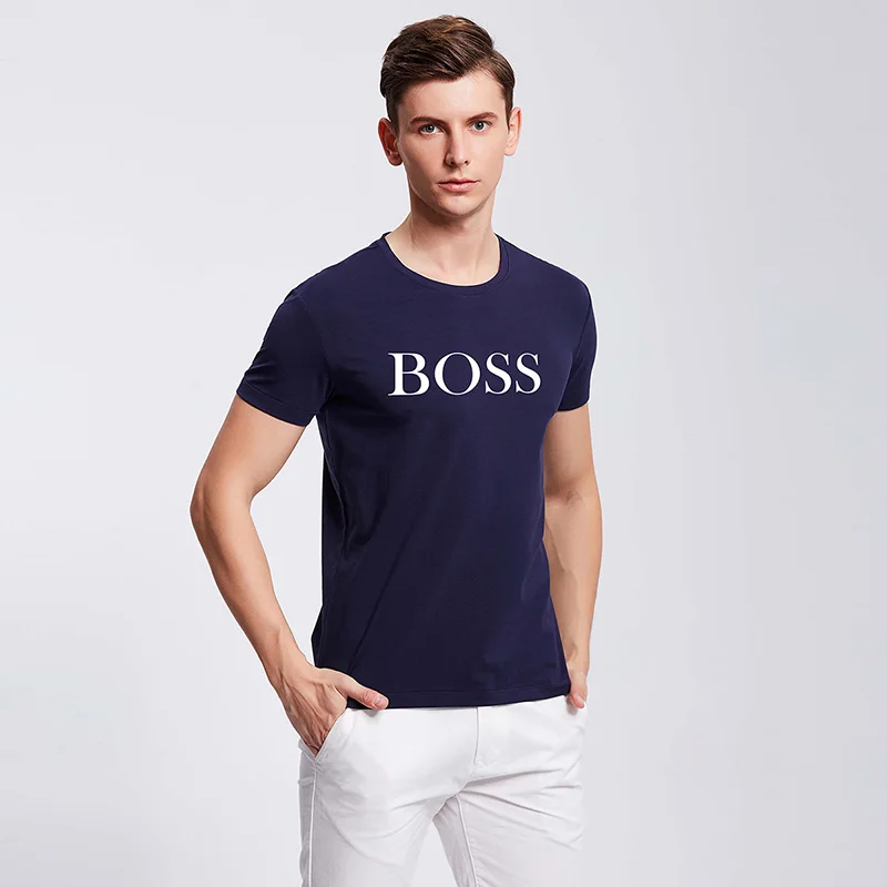 Летние мужские футболки новая мода с надписью Boss модные круглый вырез