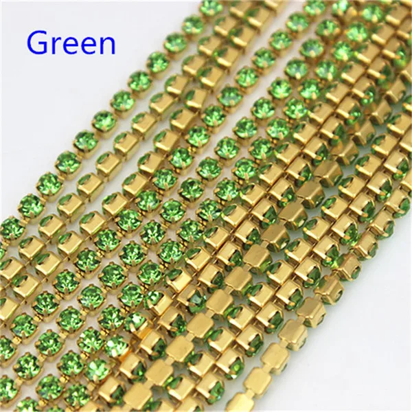 Green 2mm 2.5mm 2.8mm 3mm 2Yard Colorful Sew on Crystal Rhinestone Cup Chain Gold Based Claw for Party Dinner Dress Accessories 8Y1200 - Цвет: Green