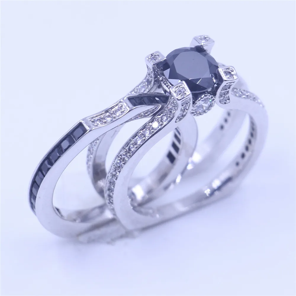 Vecalon 10 colors couple Anniversary ring 5A zircon Cz White Gold Filled wedding Band Set for women men Birthstone Jewelry | Украшения и