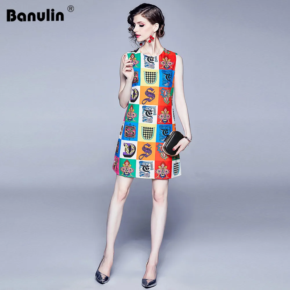 Banulin Runway летнее женское платье на бретелях с буквенным цветочным принтом, модные женские вечерние короткие платья трапециевидной формы красного цвета по низкой цене