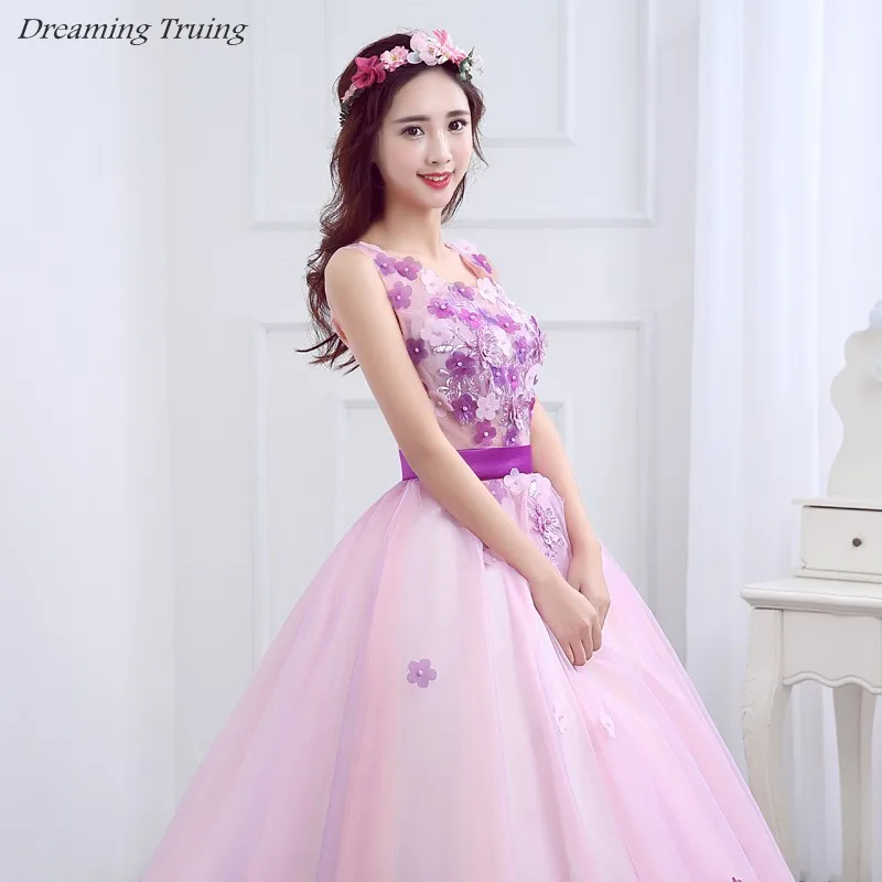 Дешевое бальное платье светло-фиолетовое Кинсеаньера Vestidos 15 Anos 2019 Тюль 3D цветы в