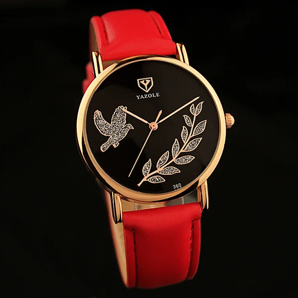Red Black От бренда yazole женские наручные часы модные кварцевые часы Peace Dove и оливковая ветка Дизайн Женские часы подарок для девочек YD360 - Цвет: Red Black