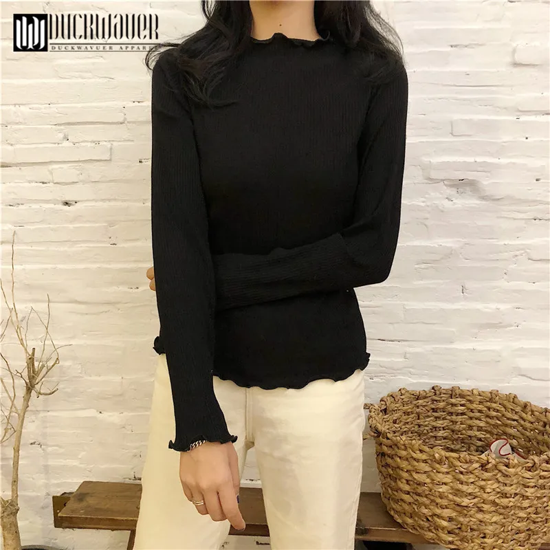 Women Sweater Pullover Basic Rib Knitted Cotton Tops Solid Crew Neck Essential Jumper Long Sleeve Sweaters With Thumb Hole | Женская