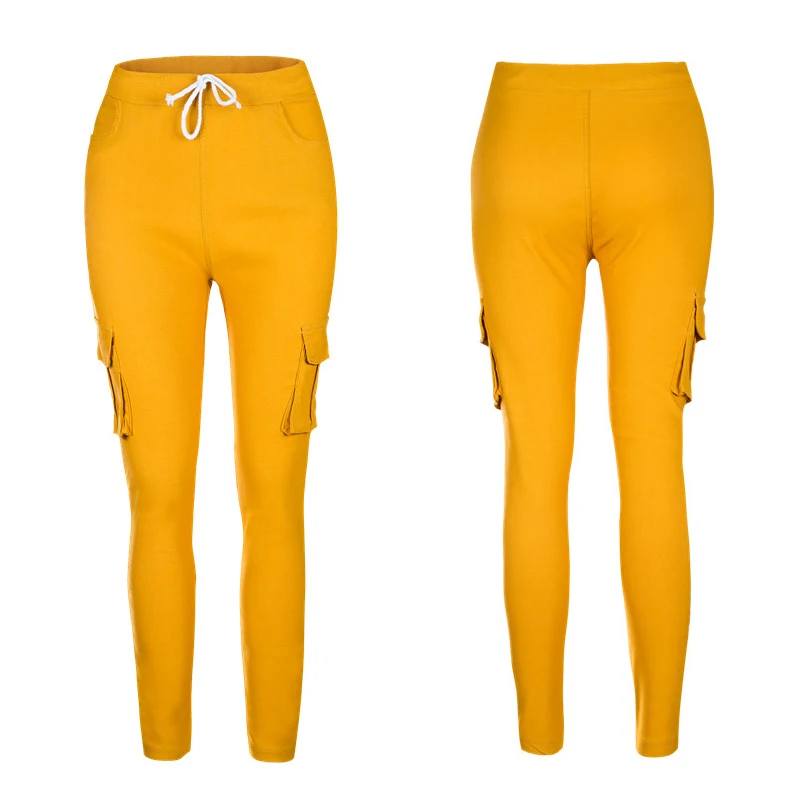 Fashion Women's Army green skinny long pants casual pocket female pencil Ladies drawstring Long Trousers for women | Женская одежда