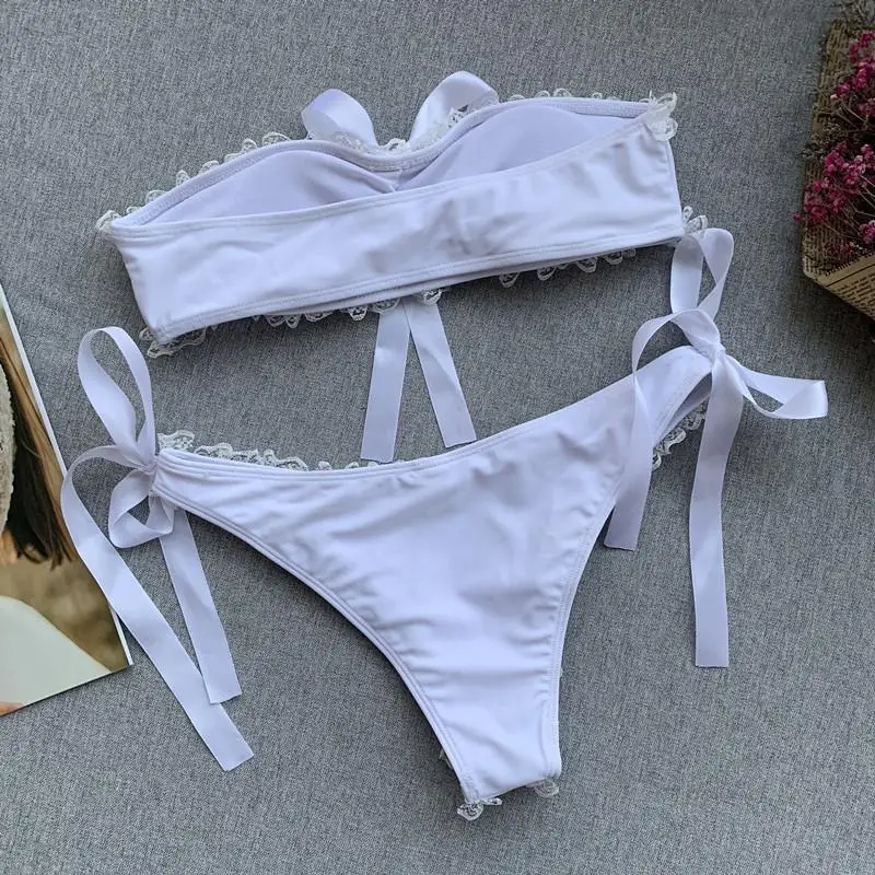 

Bandeau bikini set White folding swimsuit women thong bikini 2021 summer biquini Sexy bathing suit swimwear female for swimming