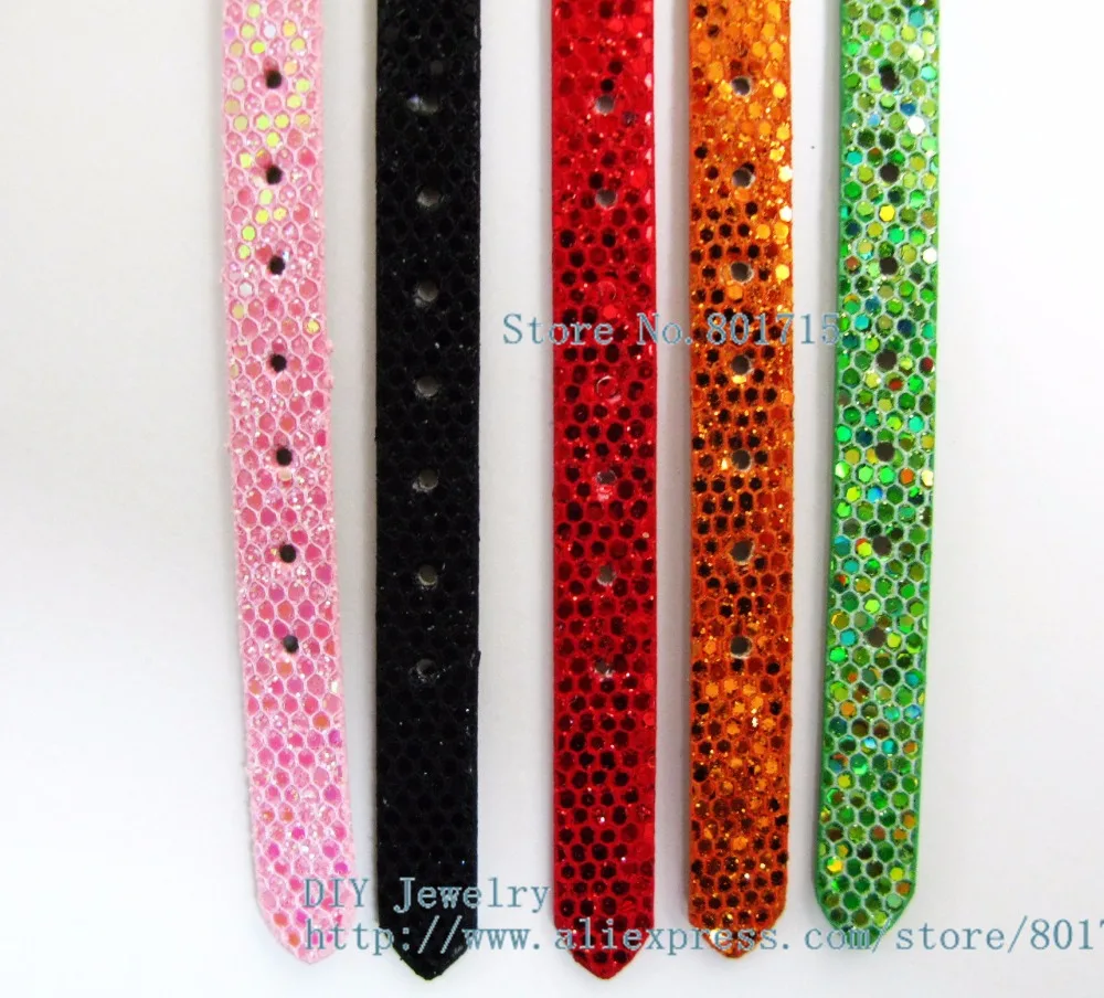 Wholesale 50pcs DIY Accessory Sequins PU Leather Sequin Wristband mix color 8mm wide 21cm length fit slide charm free ship | Украшения и