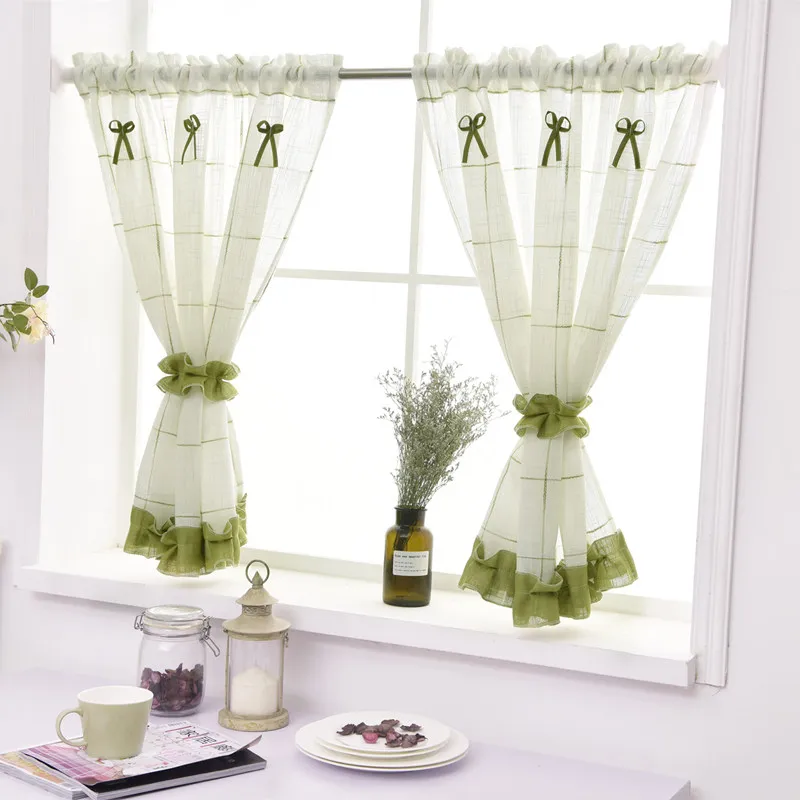 

Short Curtains Plaid Linen Tulle Curtain for Kitchen Living Room Bedroom Window Curtains Home Decor