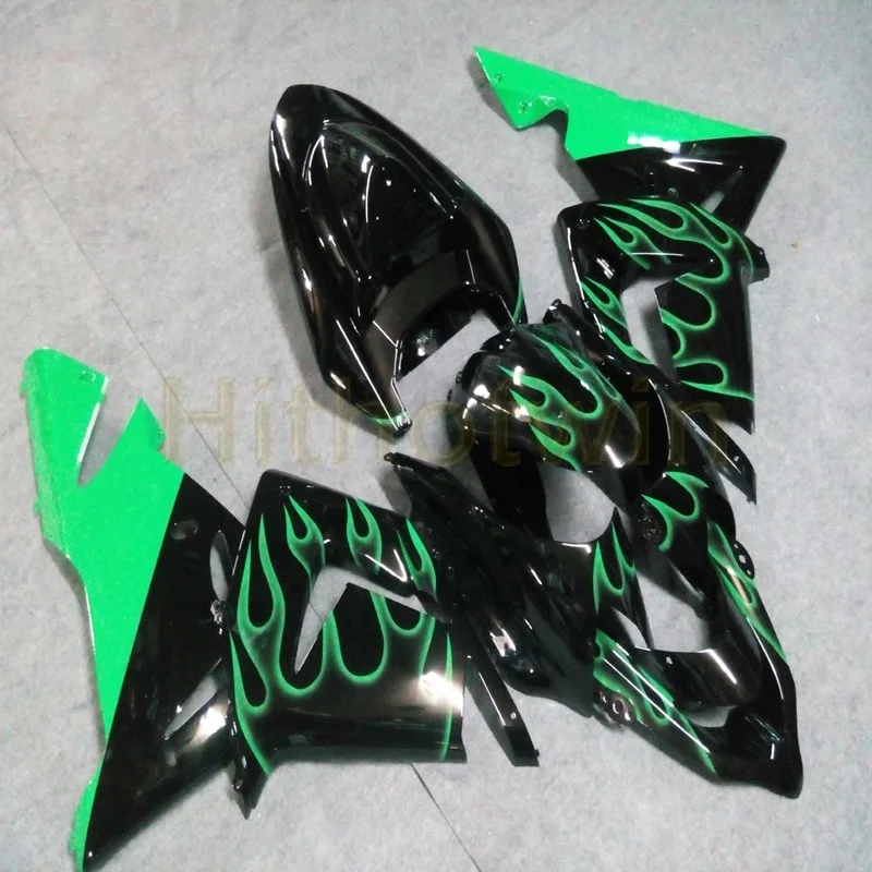 A Заказной комплект кузова мотоцикла для KAWASAKI ZX10R 2004 2005 ZX-10R ABS цвет обтекателя! Зеленый пламя - Цвет: A