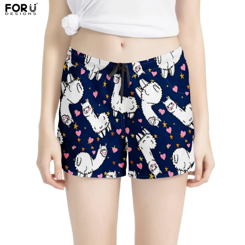 FORUDESIGNS/женские шорты с 2 карманами Kawaii принт животными ламой быстросохнущие