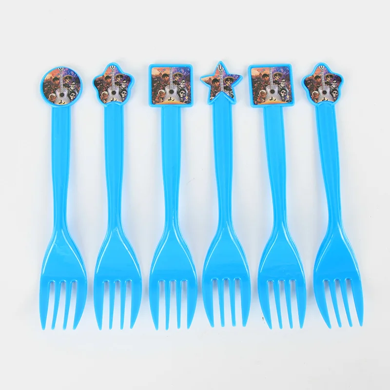 fork 6pcs COCO тема бумажная чашка мешок тарелка скатерть соломенная выдувная баннер из воздушных шаров торт Топпер карты показать вечерние изделия для декорации подарок - Цвет: fork 6pcs