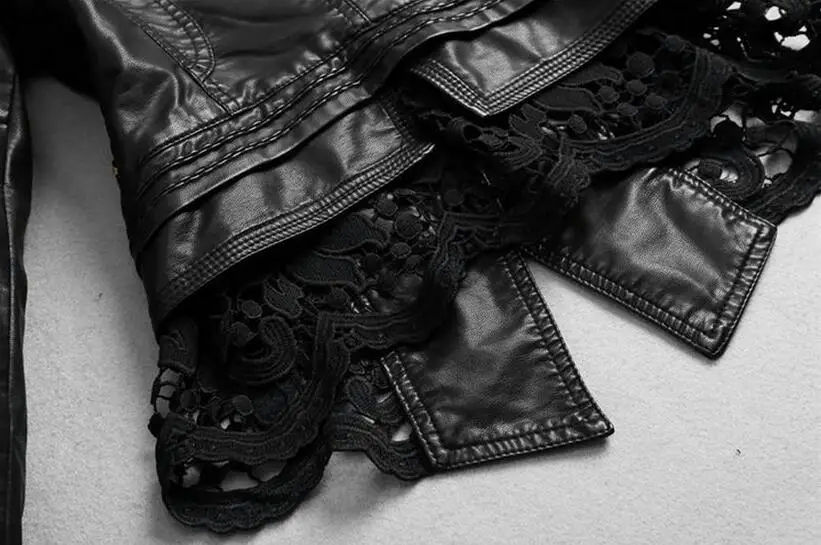 Плюс размер 3XL 2018 Новая модная куртка из искусственной кожи кружевная Лоскутная