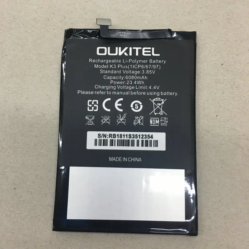 Черный Батарея avy для Oukitel K3 плюс 11CP6/67/97 6080 мА/ч, мобильный телефон Перезаряжаемые литий-ионный аккумулятор в режиме реального батареи - Цвет: Черный