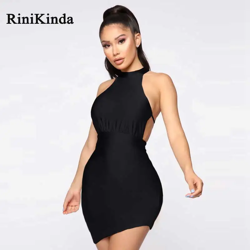 Renikind/хит 2019 женские платья с бретелькой без рукавов однотонная бандажная