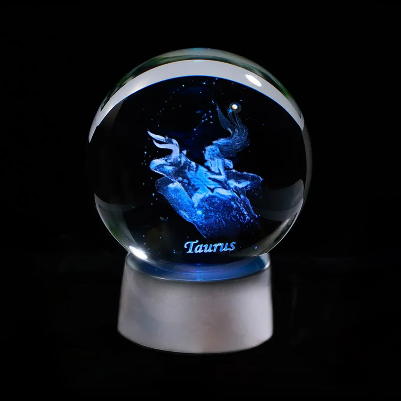 Taurus 3D Зодиак хрустальный шар 12 созвездий стеклянный шар украшение дома Сфера Красочный Светодиодный светильник Знак зодиака орнамент - Цвет: Taurus