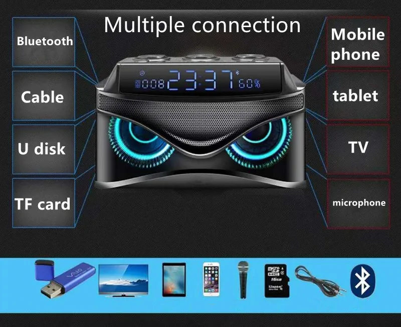 2,1 Bluetooth звуковые часы с будильником, стерео динамик для звонков, FM радио, TF карта, U диск, mp3-плеер, портативный сабвуфер, AUX, USB, медиа-машина