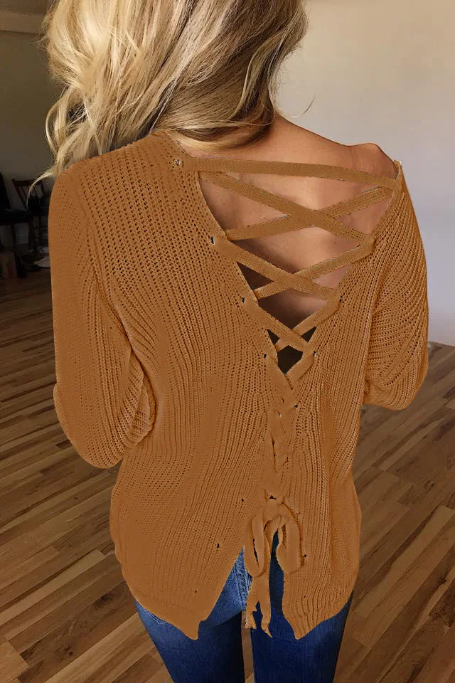 2019 Knitted Sweater Women V Neck Fashion Long Sleeve Pullover Sexy Female Backless Autumn Daily Casual | Женская одежда