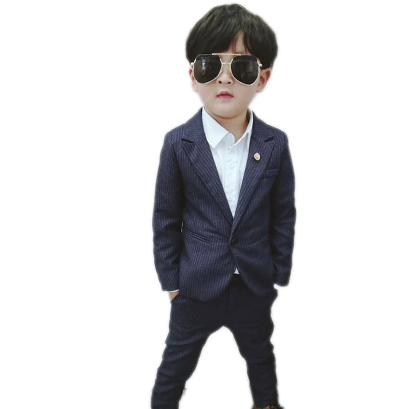 

baby boys clothes sets 2019 autumn toddler boy blazer suits striped weddings prom formal dress single button jackets+pants 2pcs