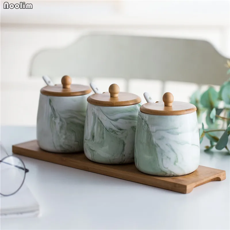 Скандинавский мрамор креативная керамическая приправа банка с деревянным