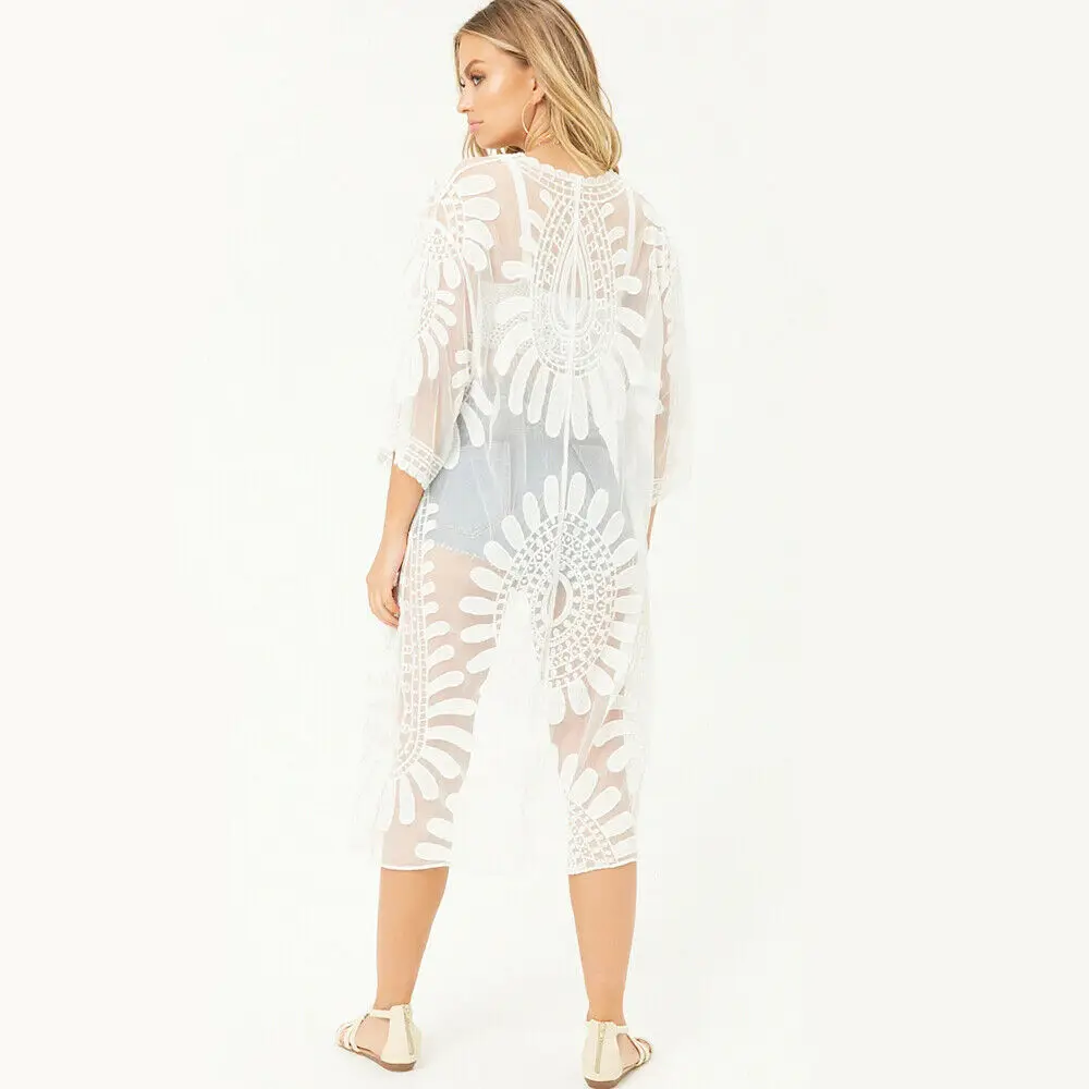 Летнее женское шифоновое КИНИ в стиле бохо накидка Кимоно Кардиган Топы пляжная