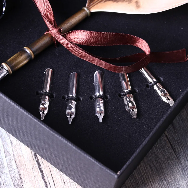 Лучшая Античная Натуральная перьевая ручка в форме совы набор для Английской