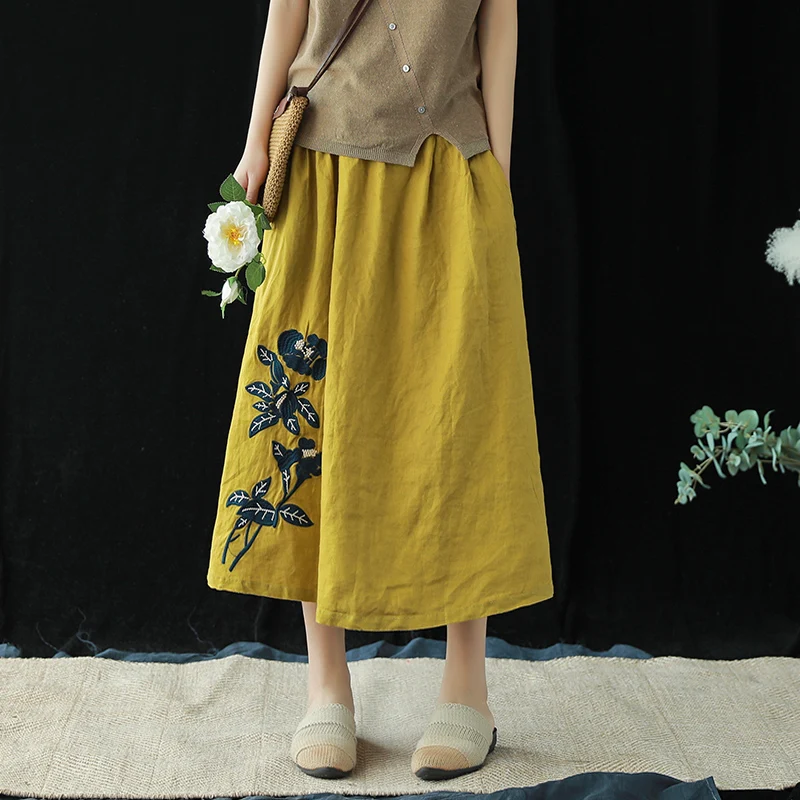 Летняя юбка женская Свободная Ретро эластичная талия Повседневная новая Женская