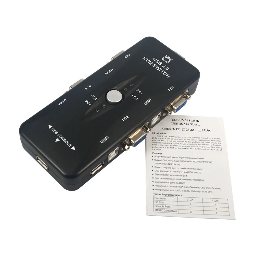Kebidu Портативный USB KVM 4 порта Селектор VGA печать Авто переключатель монитор