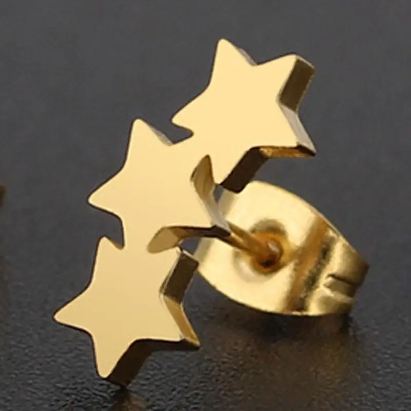 Tiny star stud earrings vintage stainless steel rose gold/silver boho earring fashion jewelry for women/men statement | Украшения и