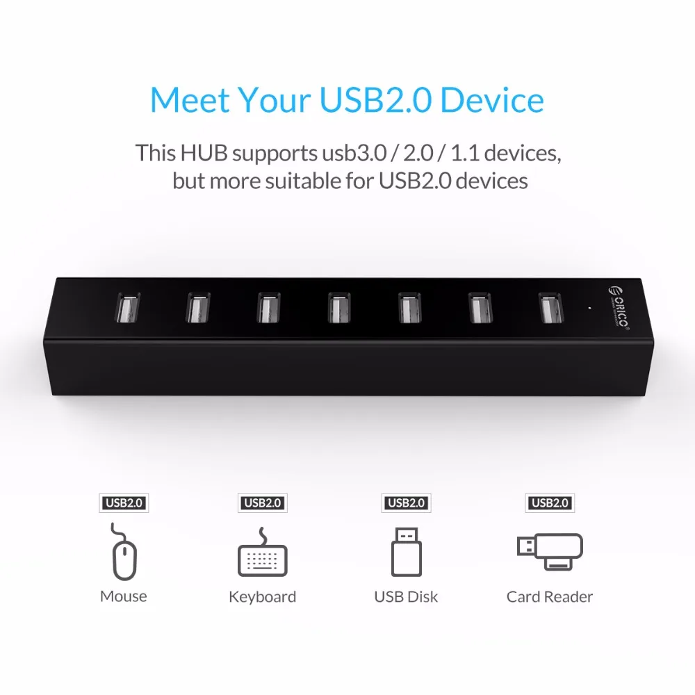 ORICO 7 портов USB 2 0 концентратор SuperSpeed с 100 см кабель для передачи данных Windows