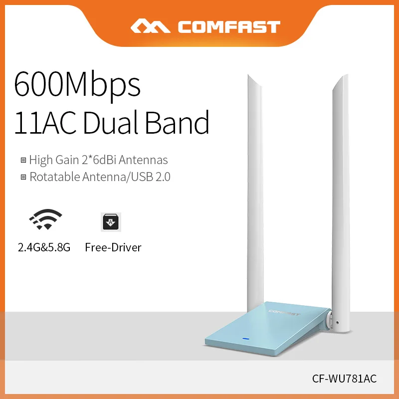 

Беспроводная сетевая карта высокой мощности со свободным драйвером, 600 Мбит/с, двухдиапазонный Wi-Fi адаптер для настольного ПК, 5,8 ГГц с 2 антеннами 6 дБи CF-WU781A