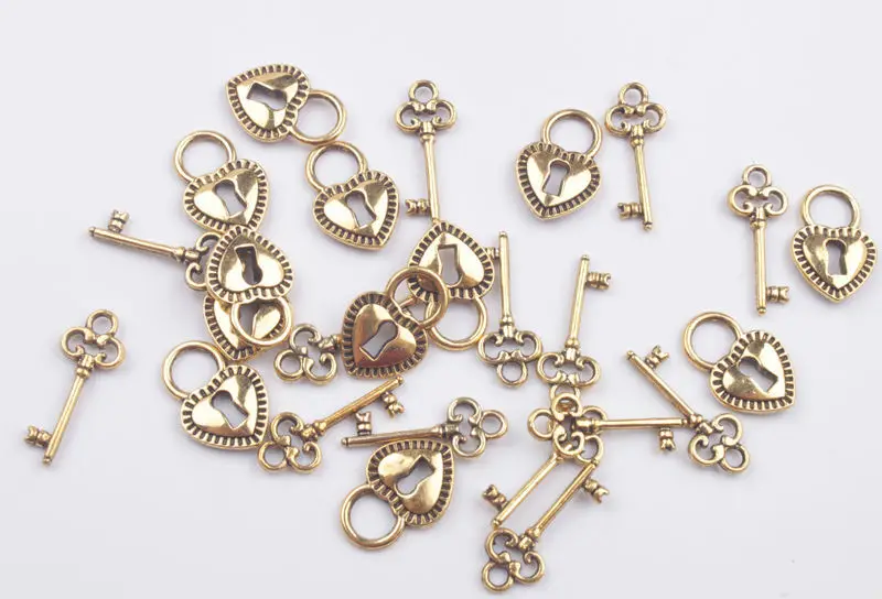 30 комплектов старинного стиля металлический ключ сердце замок Подвески|lock