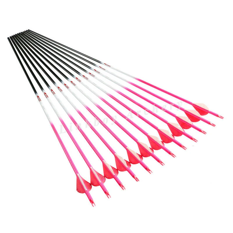 Linkboy Archery 12 шт флуоресцентные розовые двусторонние стрелы из углеродного волокна