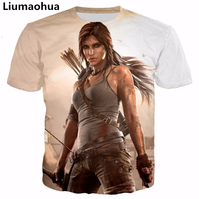 Liumaohua 2018 Nuovo дизайн классический gioco Tomb Raider 3d футболка caratteri Lara Croft stampa estate stile