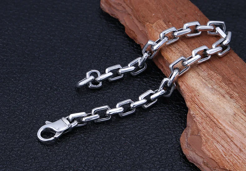 Survival Couple Bracelet 925 Sterling Silver Jewelry Men Women Simple Square box Chain Bracelet Bangle lucky charm B43