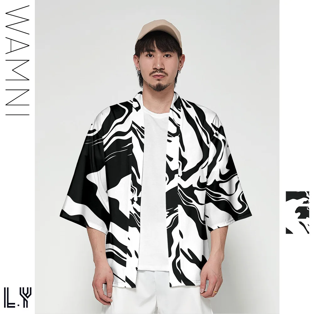 Kimono Cardigan Men Japanese Obi Male Yukata Men's Haori Short Outwear Japanese Samurai Clothing Traditional Japanese Clothing