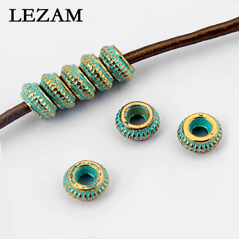 

100pcs Verdigris Gold Patina 3mm Hole Round Slider Spacer Beads