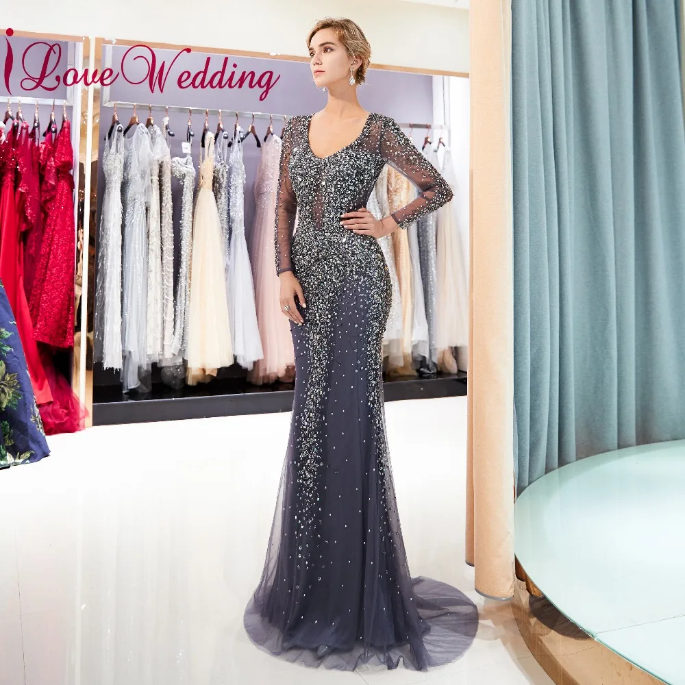 ILoveWedding темно синие пикантные V образным вырезом одежда с длинным рукавом
