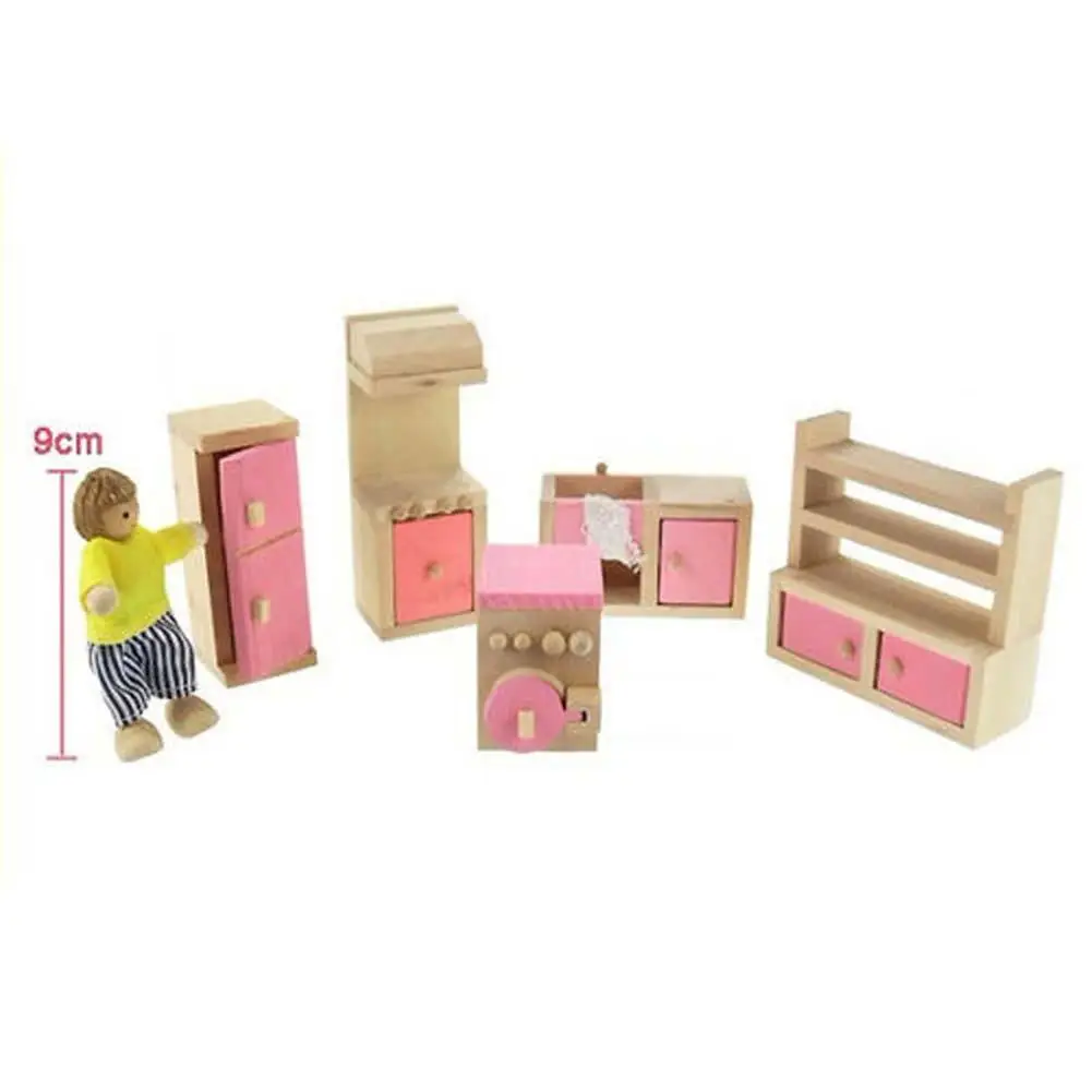 

Wooden Doll kitchen House Furniture Kids Play Toy Design Dollhouse Miniature Learning & Educational Children Holiday Gifts
