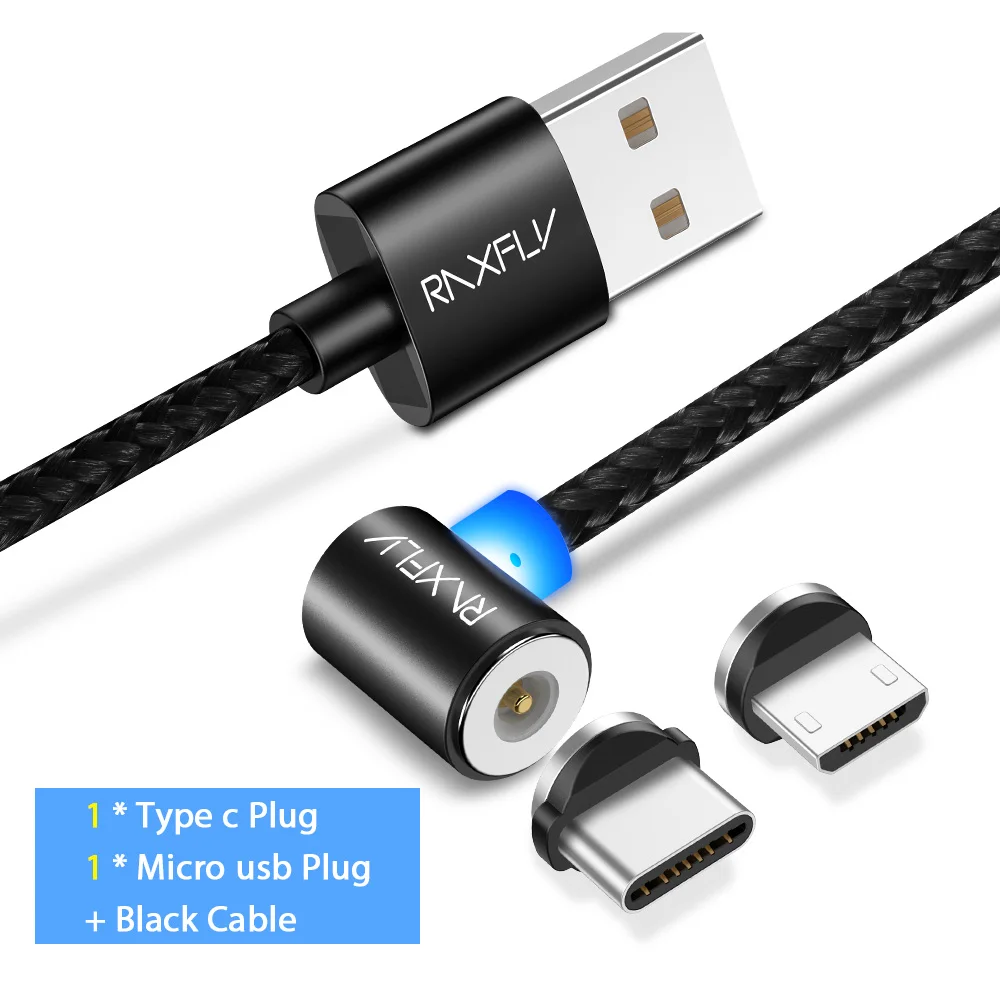 One Cable Two Plugs RAXFLY магнитный кабель Магнитный зарядный кабель магнитная зарядка USB для Huawei P20 P10 магнит зарядный кабель для iPhone X кабеля Micro USB типа C шнур для Xiaomi - Цвет: One Cable Two Plugs