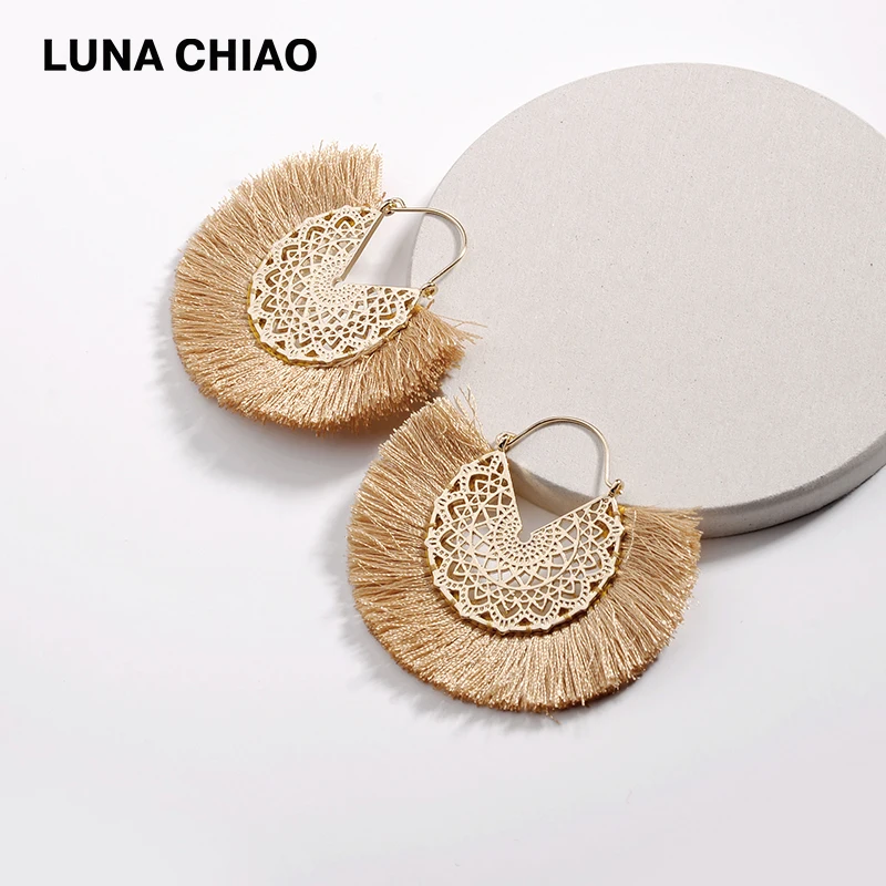 Женские полые серьги-кисточки LUNA CHIAO металлические серьги с бахромой в стиле бохо