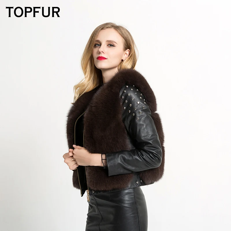 TOPFUR Новое Поступление Женское пальто из лисьего меха модная зимняя короткая