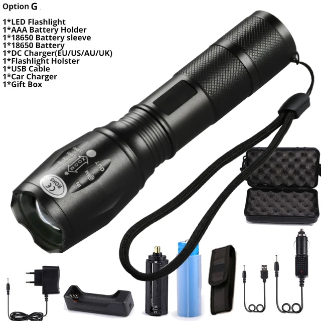 Package G Мощный светодиодный светильник-вспышка 12000Lms T6/L2/V6, фонарь linterna, масштабируемый светильник, 5 режимов переключения, водонепроницаемый велосипедный светильник, аккумулятор 18650 - Испускаемый цвет: Package G