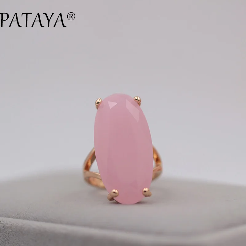 PATAYA, новинка 585, розовое золото, ювелирные наборы, Овальный искусственный кубический циркон, большие серьги висюльки, кольца, наборы для женщин, винтажный ювелирный набор