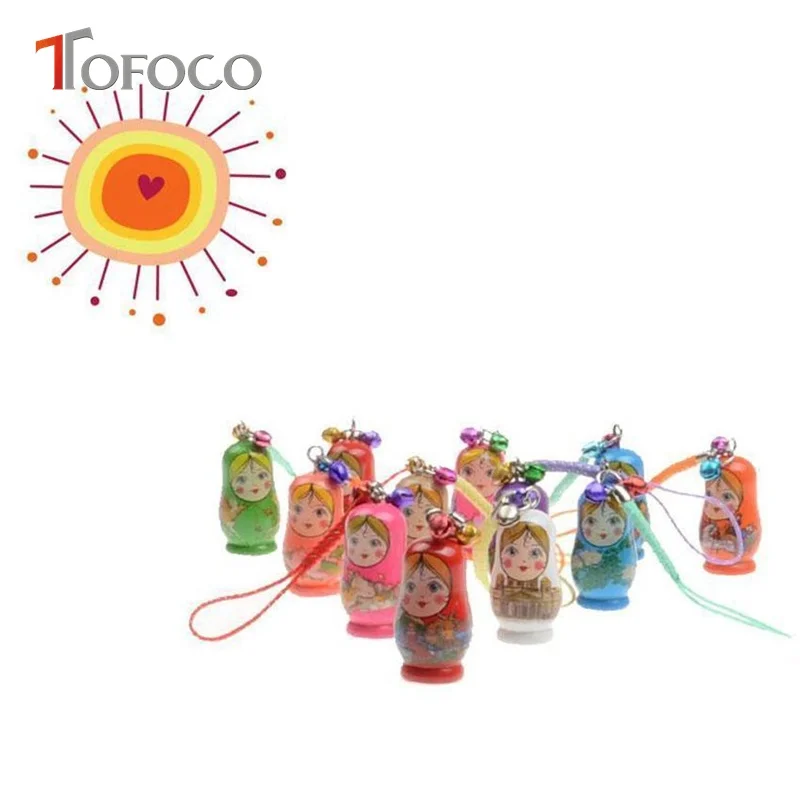 TOFOCO 10pcs Russian Dolls Toy In Sale Wholsesale Wooden Doll Keychain Phone Babushka Matryoshka Hand Painted | Игрушки и хобби