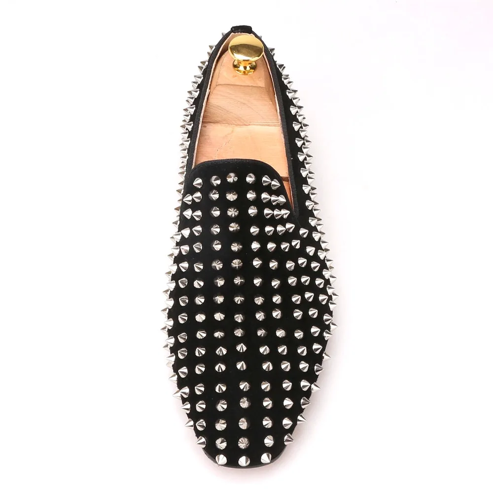 Туфли мужские из нубука ручной работы модные лоферы с серебристыми заклепками в